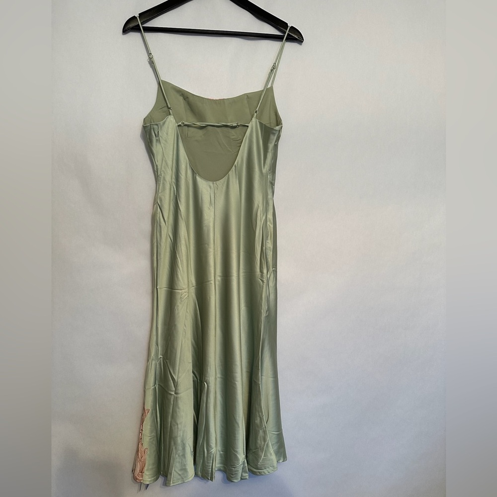NWT Cider Satin Floral Backless Midi Slip Dress Pale Green w Pink Size Medium - Picture 10 of 14